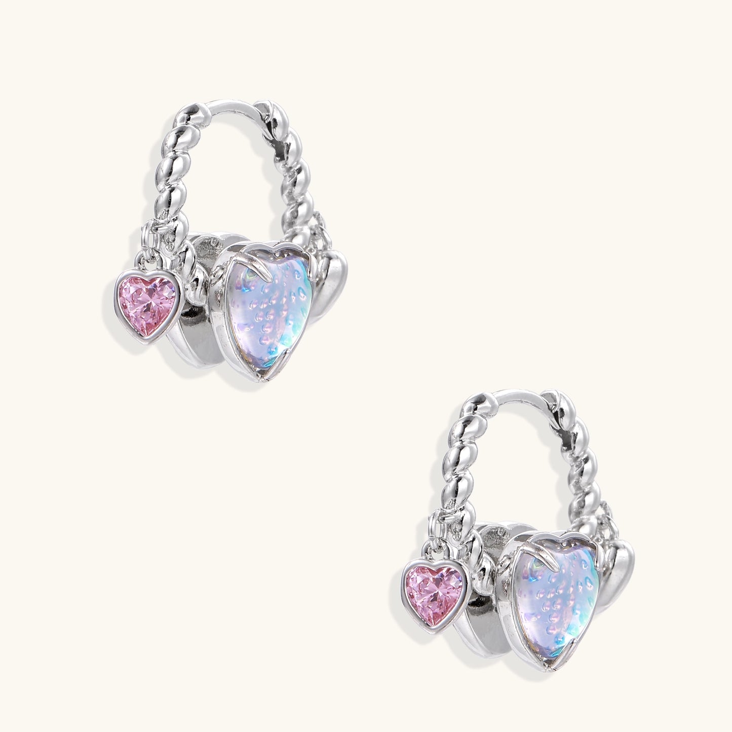 Opal Heart Charm Hoops