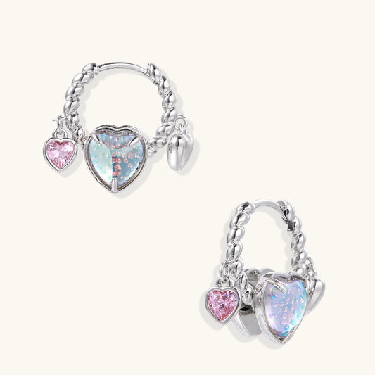 Opal Heart Charm Hoops