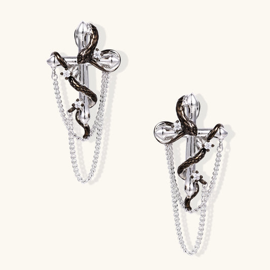 Serpent Cross Chain Earrings