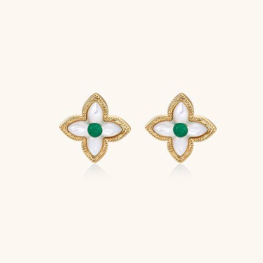 Lucky Clover Pearl Studs